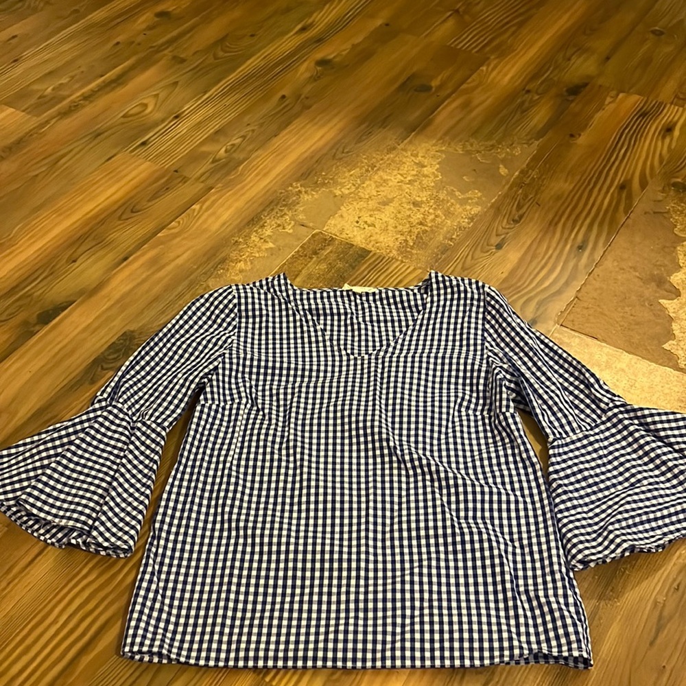 Jane and Delancey blue and white checkered blouse size xs